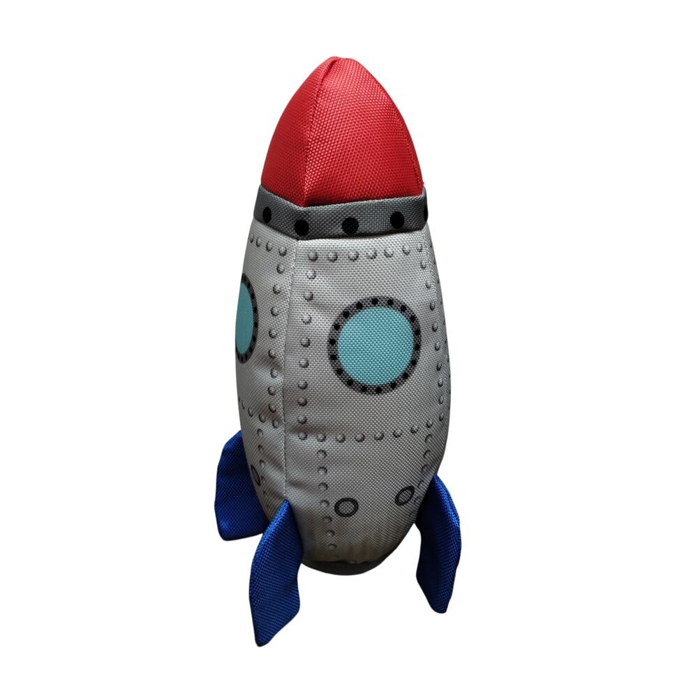 Frisco Chewy NWOT Ballistic Nylon Plush Squeaky Crinkle Fins Rocket Ship Dog Toy